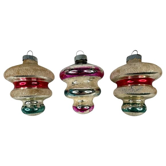 Shiny Brite Other - 3 VTG Shiny Brite Atomic Glass Christmas Ornaments Set UFO Mushroom Mica Stripe